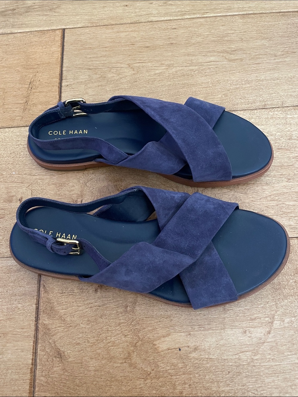 Cole Haan Navy Suede Crisscross Slingback Sandals - Picture 2 of 6